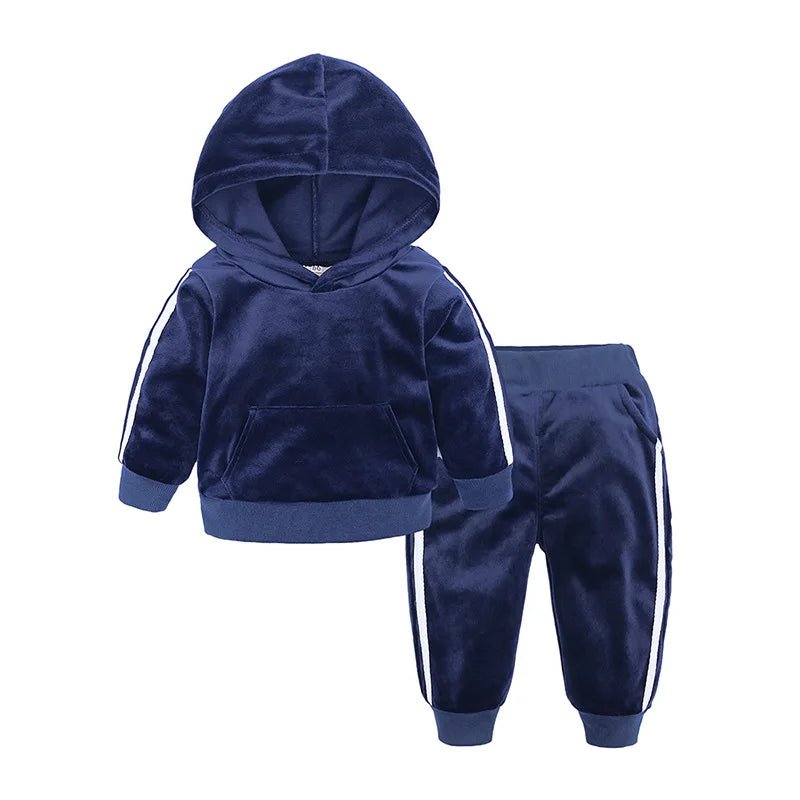Baby Boys Girls Velvet Hooded Clothing Set Kids Jacket Coat Pants Suit for Sports Suits Tracksuits Toddler Children Clothes Set - Astra Wear astrawear.ca