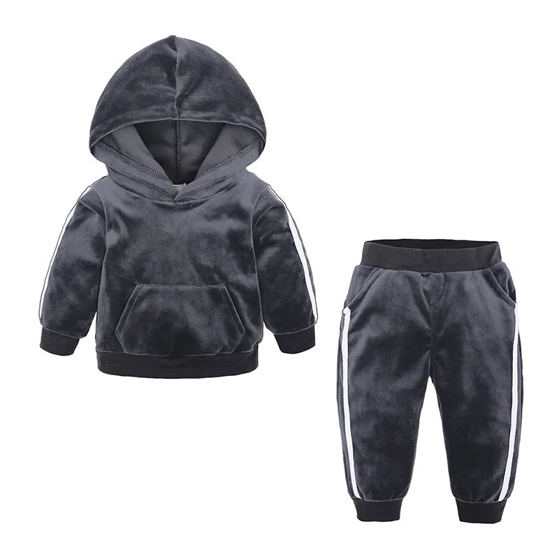Baby Boys Girls Velvet Hooded Clothing Set Kids Jacket Coat Pants Suit for Sports Suits Tracksuits Toddler Children Clothes Set - Astra Wear astrawear.ca
