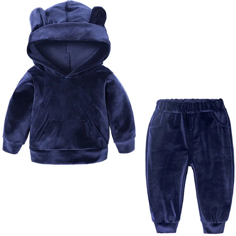 Baby Boys Girls Velvet Hooded Clothing Set Kids Jacket Coat Pants Suit for Sports Suits Tracksuits Toddler Children Clothes Set - Astra Wear astrawear.ca