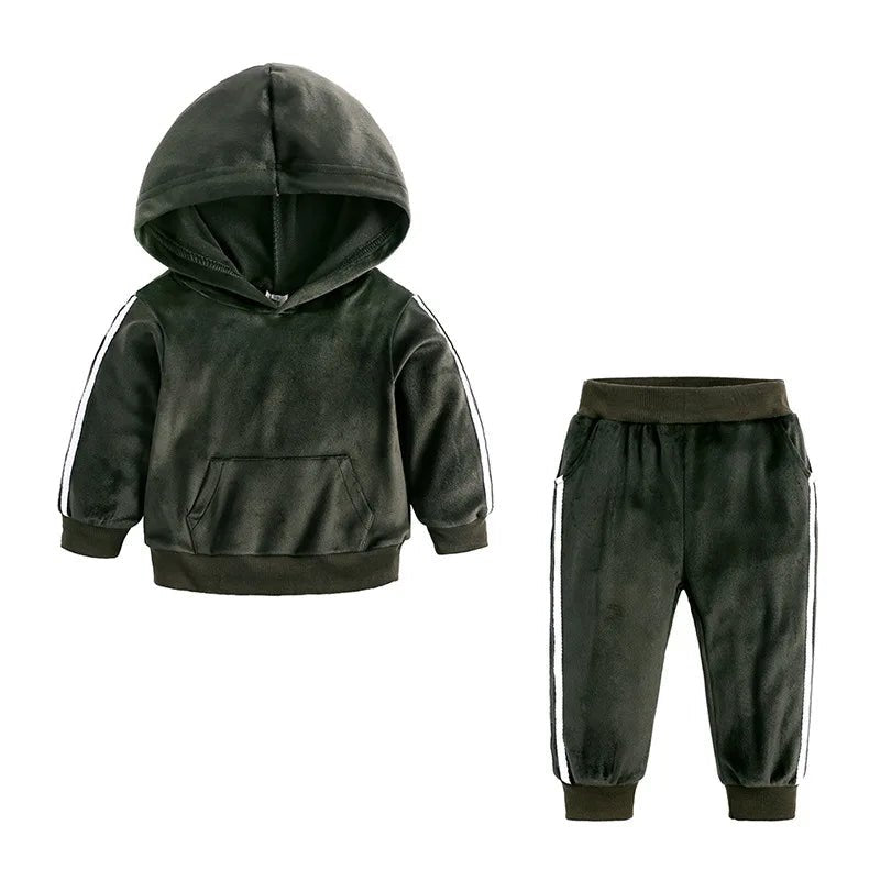 Baby Boys Girls Velvet Hooded Clothing Set Kids Jacket Coat Pants Suit for Sports Suits Tracksuits Toddler Children Clothes Set - Astra Wear astrawear.ca