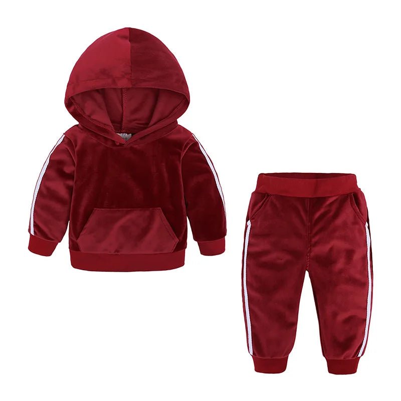 Baby Boys Girls Velvet Hooded Clothing Set Kids Jacket Coat Pants Suit for Sports Suits Tracksuits Toddler Children Clothes Set - Astra Wear astrawear.ca