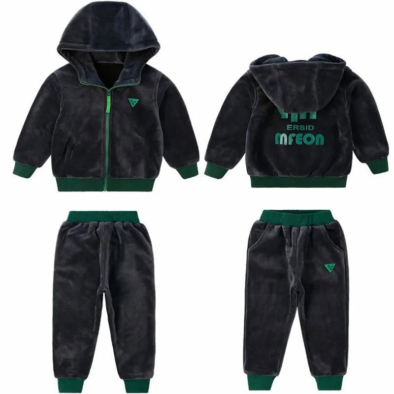 Boys Double-sided Velvet Sets Children Fashion Casual Hooded Suit Kids Autumn Winter Jackets+Pants 2Pcs Outfits Teenager Clothes - Astra Wear astrawear.ca