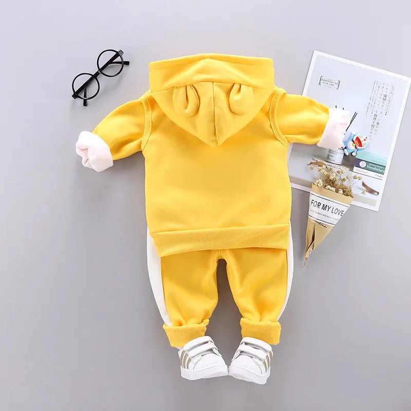 Boys Girls Cartoon Clothing Suits Baby Plus Velvet Jacket+Hooded Vest+ Pants 3Pcs Sets Kids Toddler Winter Sports Clothes 0-4Y - Astra Wear astrawear.ca