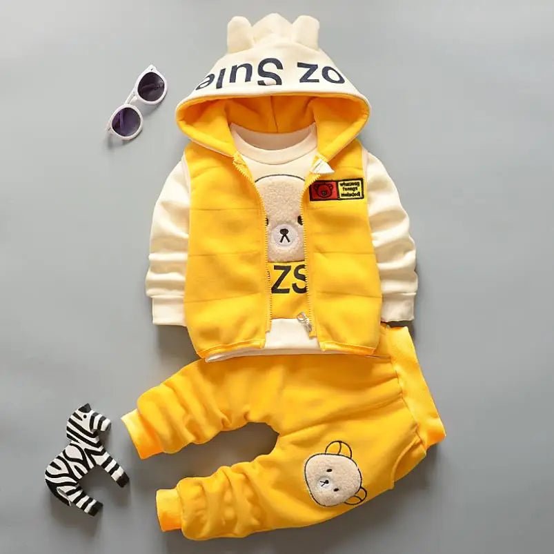 Boys Girls Cartoon Clothing Suits Baby Plus Velvet Jacket+Hooded Vest+ Pants 3Pcs Sets Kids Toddler Winter Sports Clothes 0-4Y - Astra Wear astrawear.ca