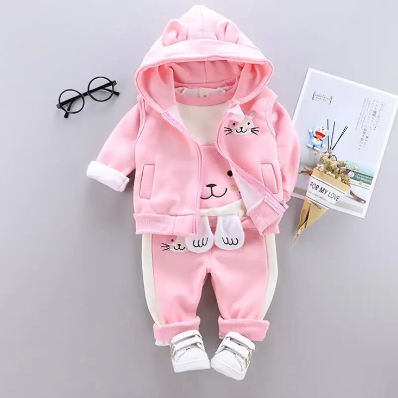 Boys Girls Cartoon Clothing Suits Baby Plus Velvet Jacket+Hooded Vest+ Pants 3Pcs Sets Kids Toddler Winter Sports Clothes 0-4Y - Astra Wear astrawear.ca