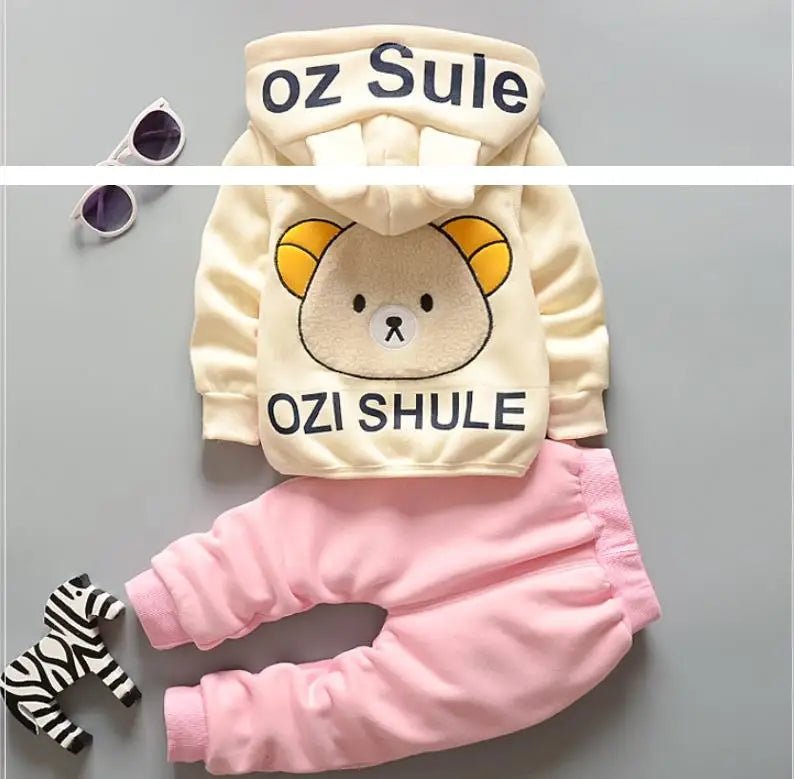 Boys Girls Cartoon Clothing Suits Baby Plus Velvet Jacket+Hooded Vest+ Pants 3Pcs Sets Kids Toddler Winter Sports Clothes 0-4Y - Astra Wear astrawear.ca