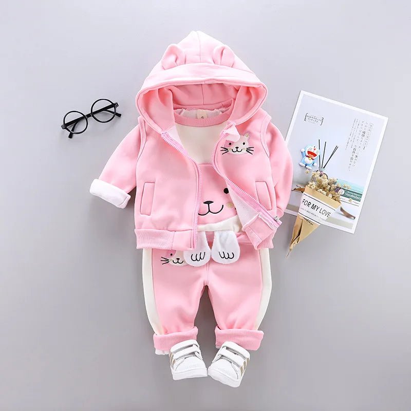 Boys Girls Cartoon Clothing Suits Baby Plus Velvet Jacket+Hooded Vest+ Pants 3Pcs Sets Kids Toddler Winter Sports Clothes 0-4Y - Astra Wear astrawear.ca
