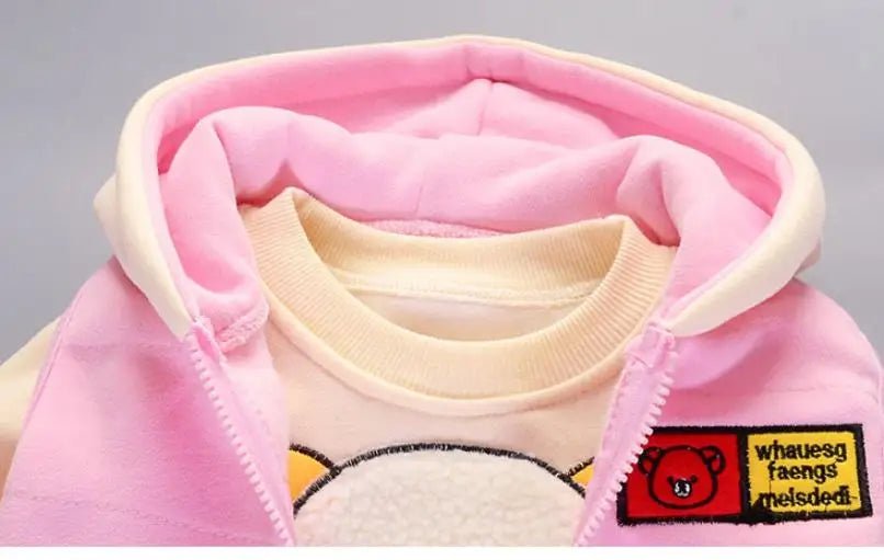 Boys Girls Cartoon Clothing Suits Baby Plus Velvet Jacket+Hooded Vest+ Pants 3Pcs Sets Kids Toddler Winter Sports Clothes 0-4Y - Astra Wear astrawear.ca