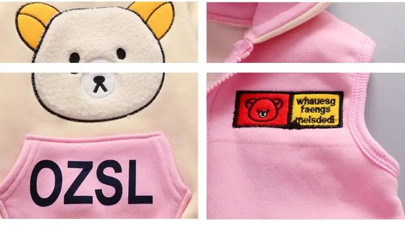 Boys Girls Cartoon Clothing Suits Baby Plus Velvet Jacket+Hooded Vest+ Pants 3Pcs Sets Kids Toddler Winter Sports Clothes 0-4Y - Astra Wear astrawear.ca
