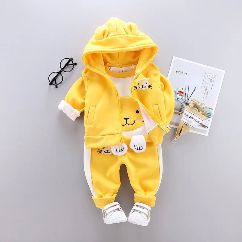 Boys Girls Cartoon Clothing Suits Baby Plus Velvet Jacket+Hooded Vest+ Pants 3Pcs Sets Kids Toddler Winter Sports Clothes 0-4Y - Astra Wear astrawear.ca
