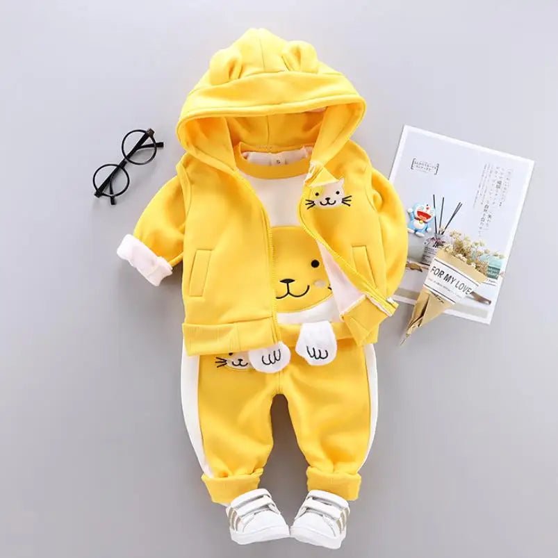 Boys Girls Cartoon Clothing Suits Baby Plus Velvet Jacket+Hooded Vest+ Pants 3Pcs Sets Kids Toddler Winter Sports Clothes 0-4Y - Astra Wear astrawear.ca