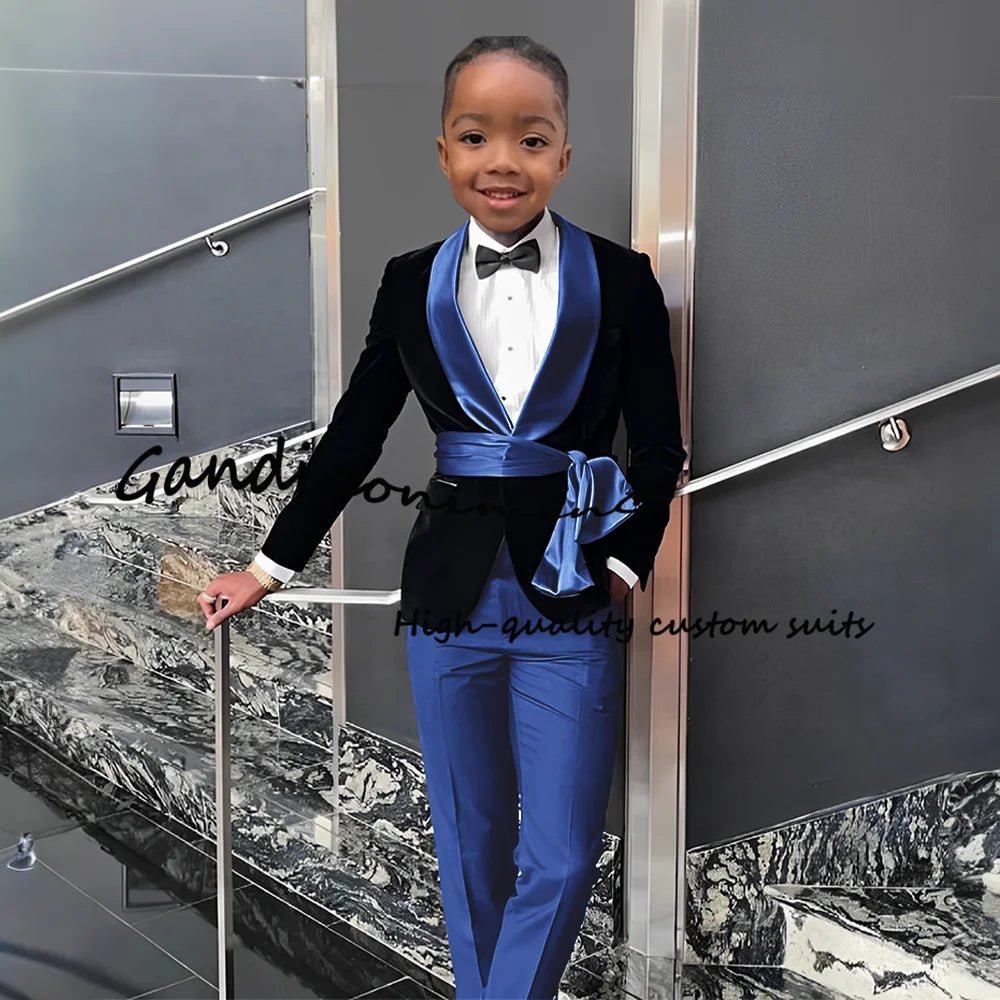 Boys Suit 2 Piece Set Velvet Black Jacket Formal Party Dress Kids Fashion Outfit Wedding Customized Blazer - Astra Wear astrawear.ca