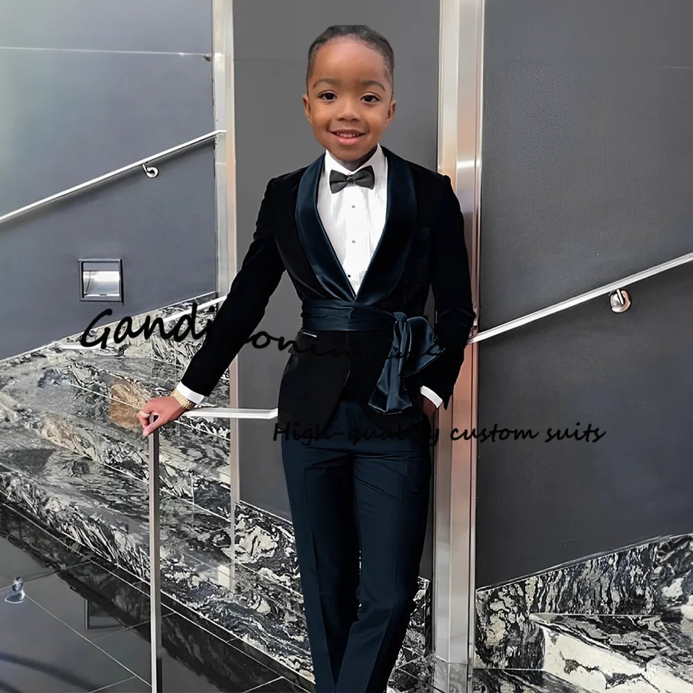 Boys Suit 2 Piece Set Velvet Black Jacket Formal Party Dress Kids Fashion Outfit Wedding Customized Blazer - Astra Wear astrawear.ca