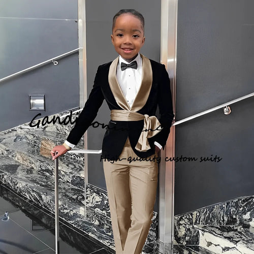 Boys Suit 2 Piece Set Velvet Black Jacket Formal Party Dress Kids Fashion Outfit Wedding Customized Blazer - Astra Wear astrawear.ca
