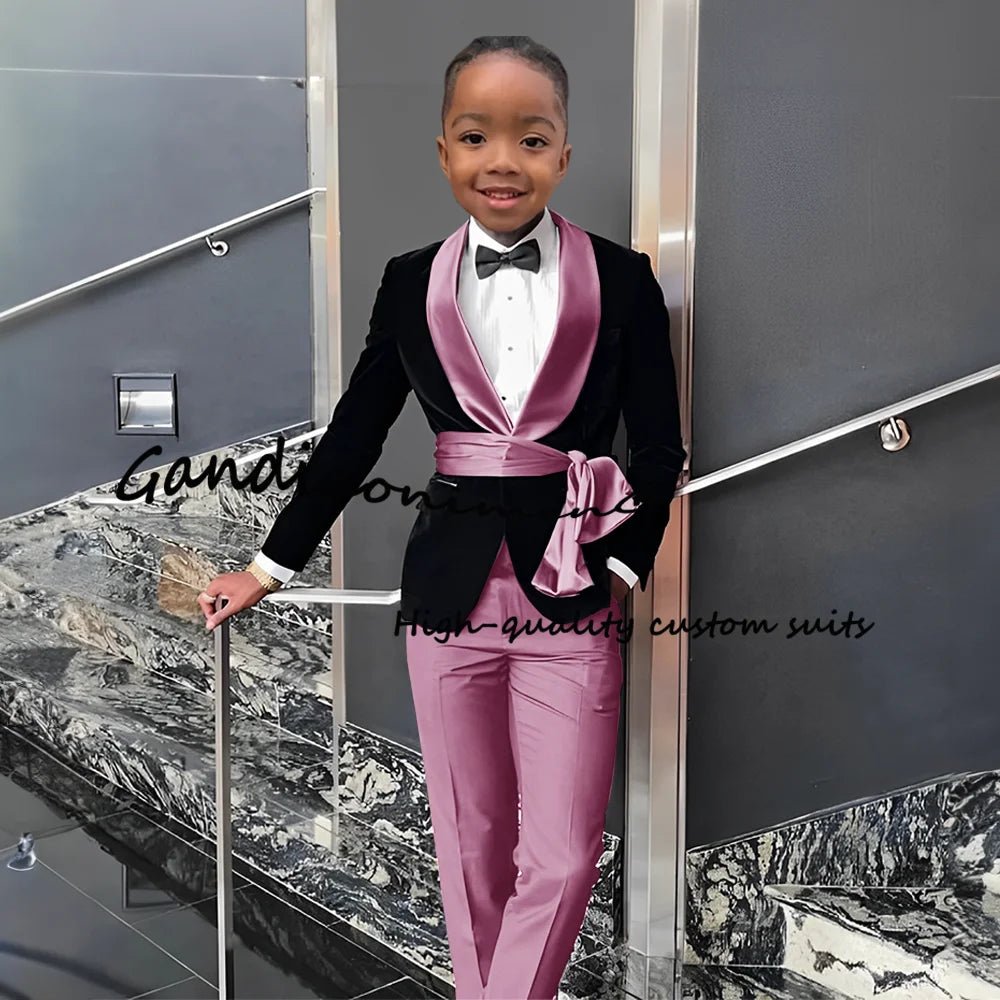 Boys Suit 2 Piece Set Velvet Black Jacket Formal Party Dress Kids Fashion Outfit Wedding Customized Blazer - Astra Wear astrawear.ca