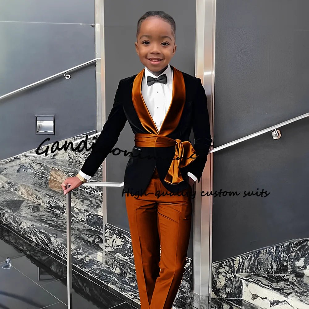 Boys Suit 2 Piece Set Velvet Black Jacket Formal Party Dress Kids Fashion Outfit Wedding Customized Blazer - Astra Wear astrawear.ca