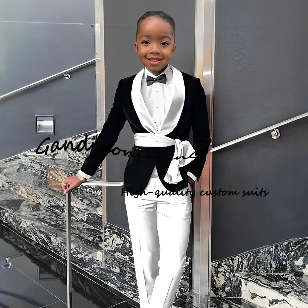 Boys Suit 2 Piece Set Velvet Black Jacket Formal Party Dress Kids Fashion Outfit Wedding Customized Blazer - Astra Wear astrawear.ca
