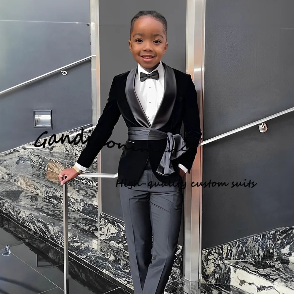 Boys Suit 2 Piece Set Velvet Black Jacket Formal Party Dress Kids Fashion Outfit Wedding Customized Blazer - Astra Wear astrawear.ca