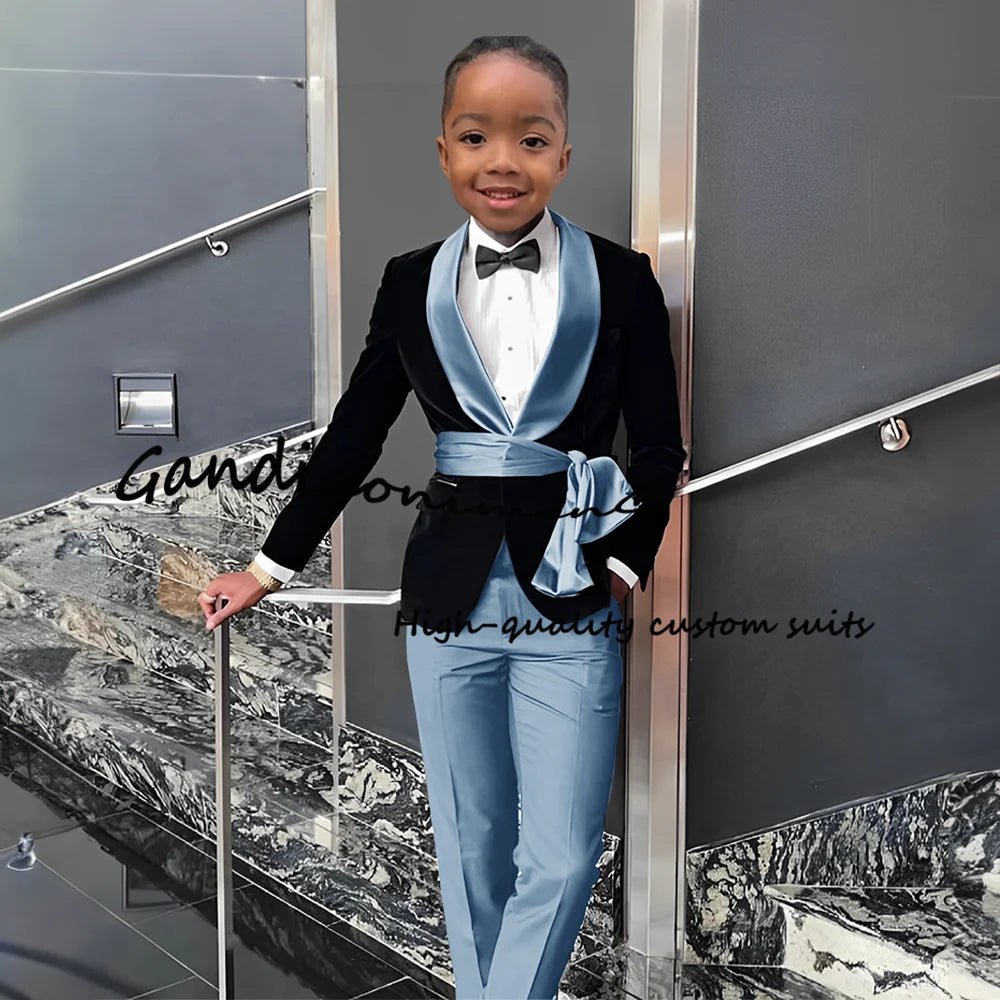 Boys Suit 2 Piece Set Velvet Black Jacket Formal Party Dress Kids Fashion Outfit Wedding Customized Blazer - Astra Wear astrawear.ca