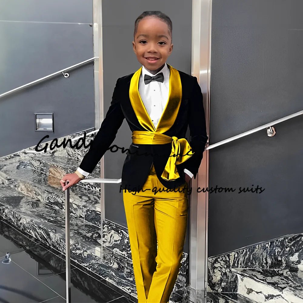 Boys Suit 2 Piece Set Velvet Black Jacket Formal Party Dress Kids Fashion Outfit Wedding Customized Blazer - Astra Wear astrawear.ca