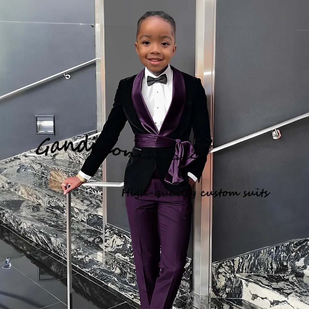 Boys Suit 2 Piece Set Velvet Black Jacket Formal Party Dress Kids Fashion Outfit Wedding Customized Blazer - Astra Wear astrawear.ca