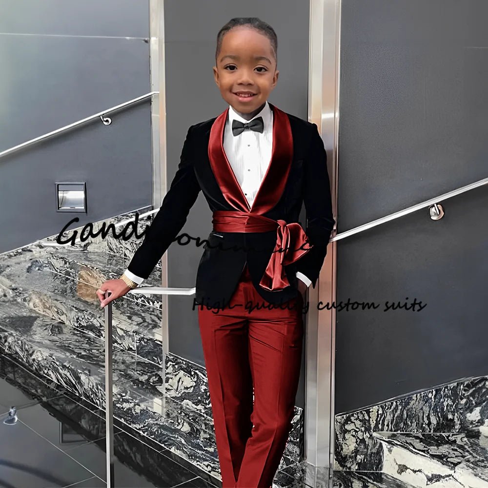 Boys Suit 2 Piece Set Velvet Black Jacket Formal Party Dress Kids Fashion Outfit Wedding Customized Blazer - Astra Wear astrawear.ca
