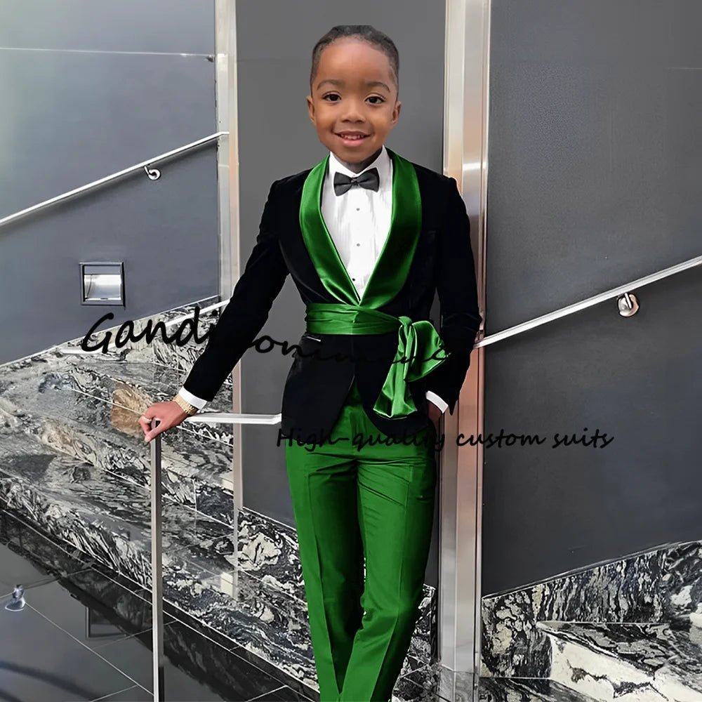 Boys Suit 2 Piece Set Velvet Black Jacket Formal Party Dress Kids Fashion Outfit Wedding Customized Blazer - Astra Wear astrawear.ca