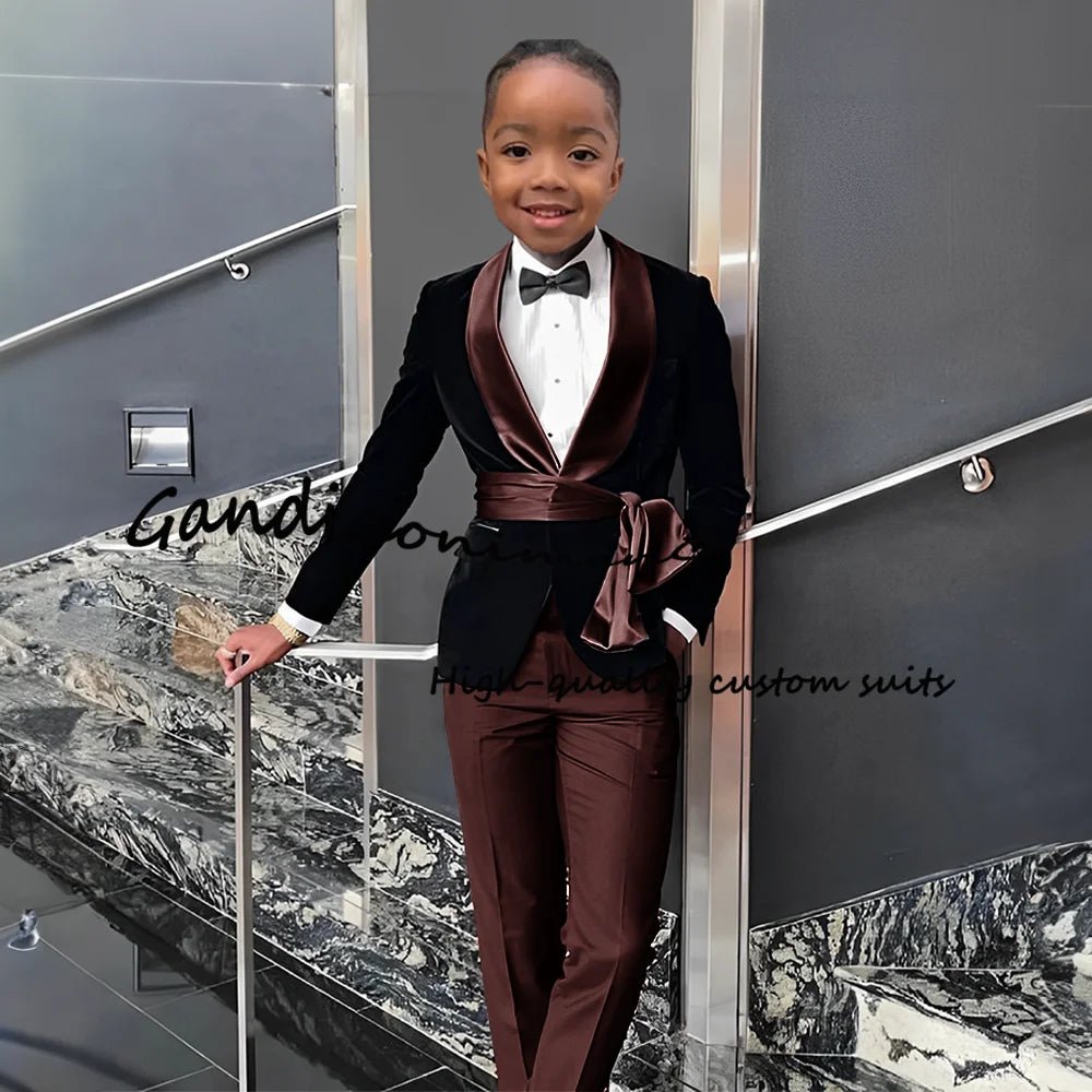 Boys Suit 2 Piece Set Velvet Black Jacket Formal Party Dress Kids Fashion Outfit Wedding Customized Blazer - Astra Wear astrawear.ca