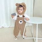Salopette Bébé Velours Ours – Combinaison Hiver Sans Manches 0-2 Ans