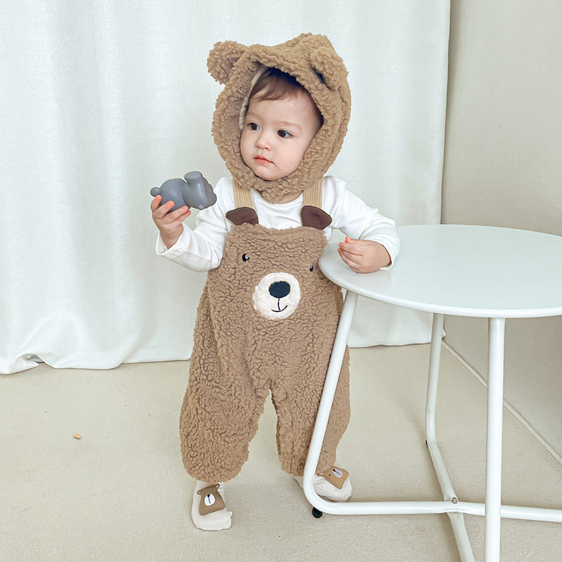 Baby Jumpsuit Autumn and Winter plus Velvet Baby Clothing Bear Suspenders