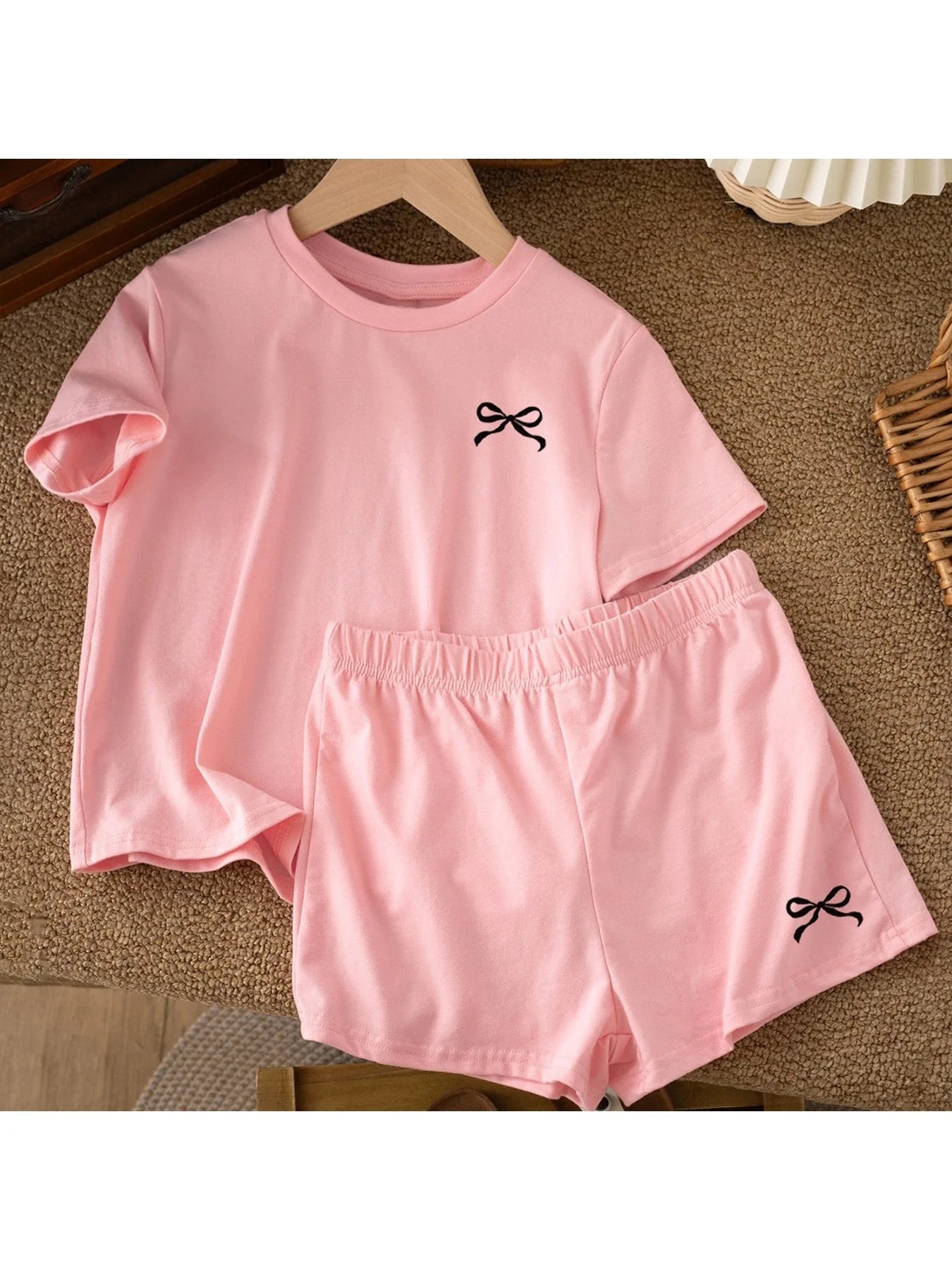 Casual Children's Clothing Set Solid Color Printed round Neck Short Sleeve Top with Wide Leg Shorts Pants for Kids - Astra Wear astrawear.ca