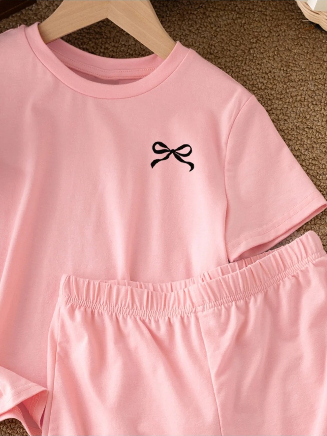 Casual Children's Clothing Set Solid Color Printed round Neck Short Sleeve Top with Wide Leg Shorts Pants for Kids - Astra Wear astrawear.ca