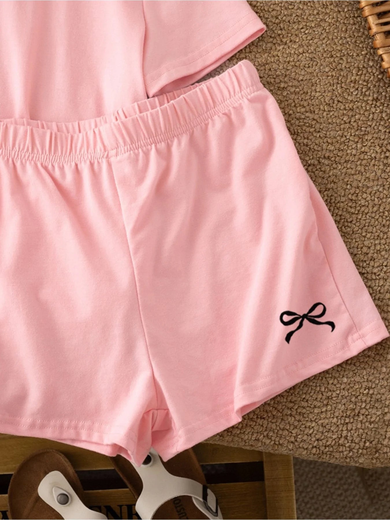 Casual Children's Clothing Set Solid Color Printed round Neck Short Sleeve Top with Wide Leg Shorts Pants for Kids - Astra Wear astrawear.ca