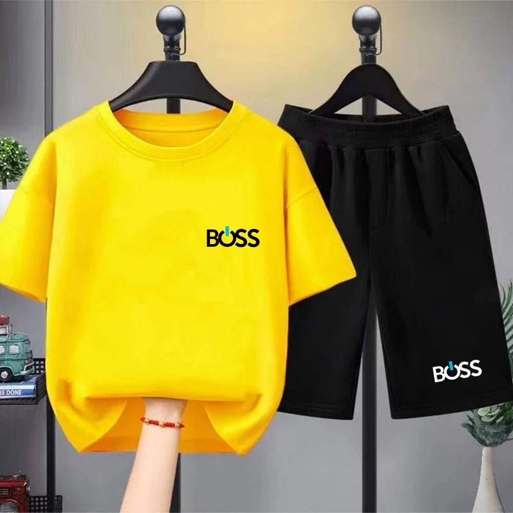 Child T-shirt Summer Short Sleeve Print Children Age 3-12 Girls Boy Set White Black Tshirt+Shorts 2pcs Leisure Fashion Kids Set - Astra Wear astrawear.ca