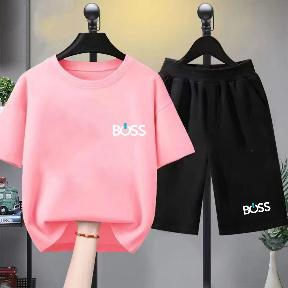Child T-shirt Summer Short Sleeve Print Children Age 3-12 Girls Boy Set White Black Tshirt+Shorts 2pcs Leisure Fashion Kids Set - Astra Wear astrawear.ca