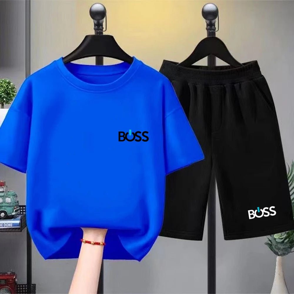 Child T-shirt Summer Short Sleeve Print Children Age 3-12 Girls Boy Set White Black Tshirt+Shorts 2pcs Leisure Fashion Kids Set - Astra Wear astrawear.ca