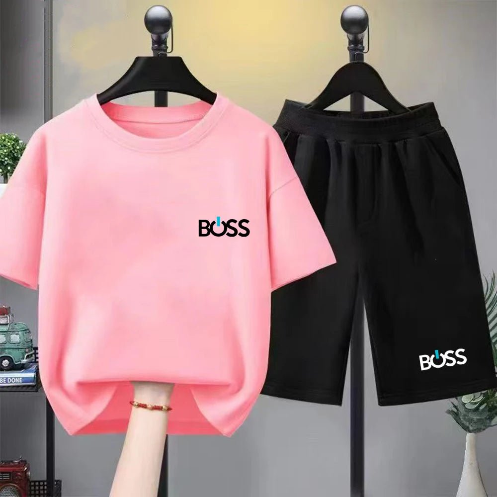 Child T-shirt Summer Short Sleeve Print Children Age 3-12 Girls Boy Set White Black Tshirt+Shorts 2pcs Leisure Fashion Kids Set - Astra Wear astrawear.ca