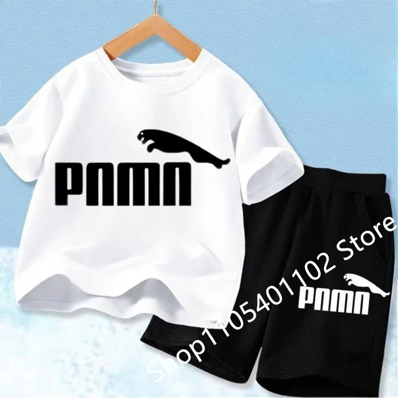 Children Clothes letters Print T-shirt 3-12Yrs Boys Girls Short-sleeved Top+Shorts Casual Fashion Sports Set Clothing - Astra Wear astrawear.ca