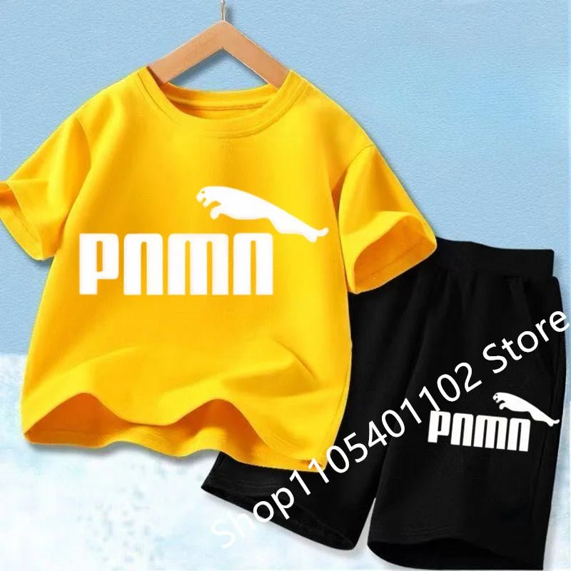 Children Clothes letters Print T-shirt 3-12Yrs Boys Girls Short-sleeved Top+Shorts Casual Fashion Sports Set Clothing - Astra Wear astrawear.ca