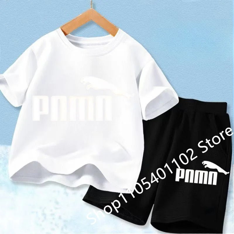 Children Clothes letters Print T-shirt 3-12Yrs Boys Girls Short-sleeved Top+Shorts Casual Fashion Sports Set Clothing - Astra Wear astrawear.ca