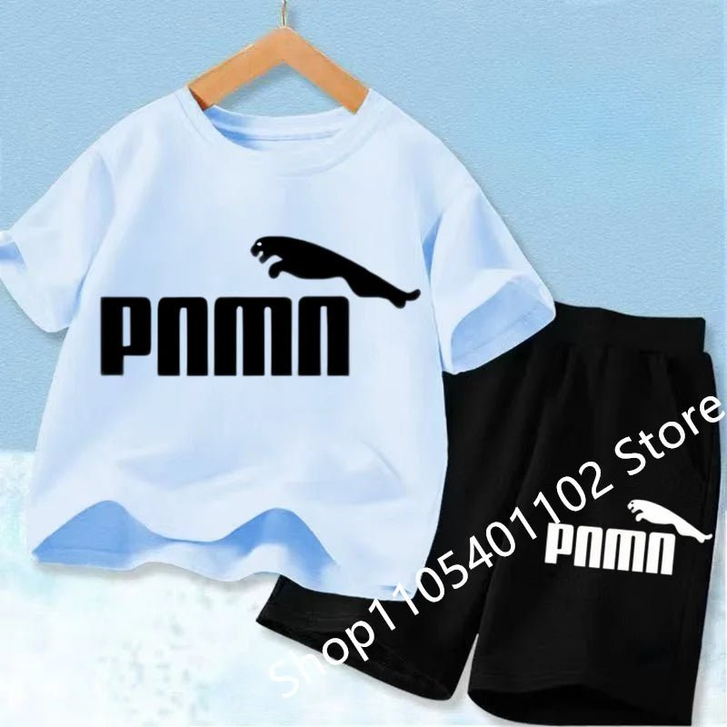 Children Clothes letters Print T-shirt 3-12Yrs Boys Girls Short-sleeved Top+Shorts Casual Fashion Sports Set Clothing - Astra Wear astrawear.ca
