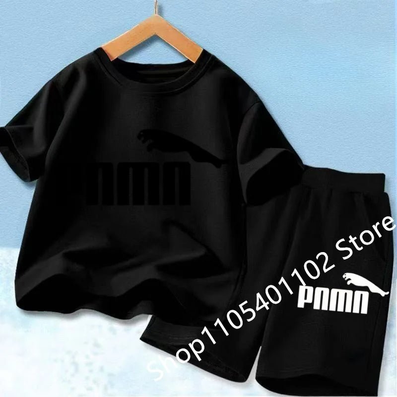 Children Clothes letters Print T-shirt 3-12Yrs Boys Girls Short-sleeved Top+Shorts Casual Fashion Sports Set Clothing - Astra Wear astrawear.ca