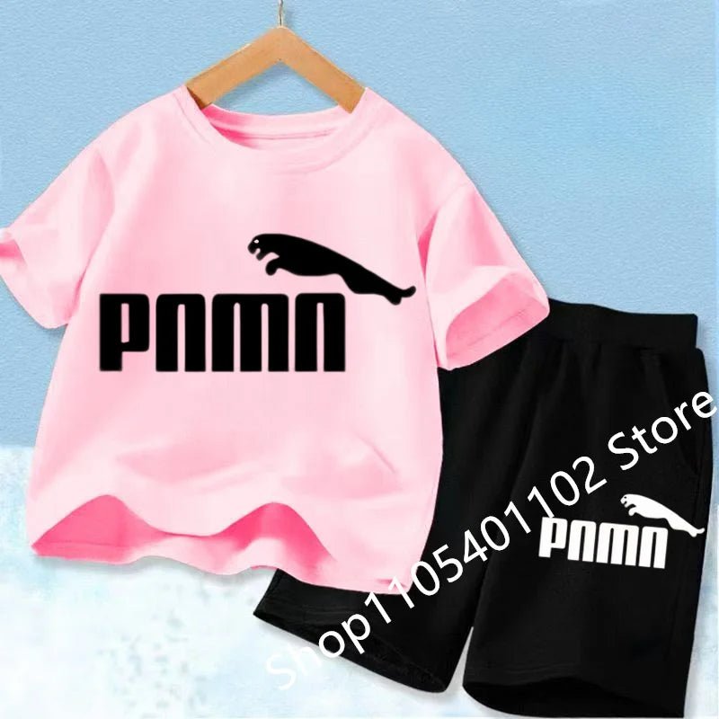 Children Clothes letters Print T-shirt 3-12Yrs Boys Girls Short-sleeved Top+Shorts Casual Fashion Sports Set Clothing - Astra Wear astrawear.ca