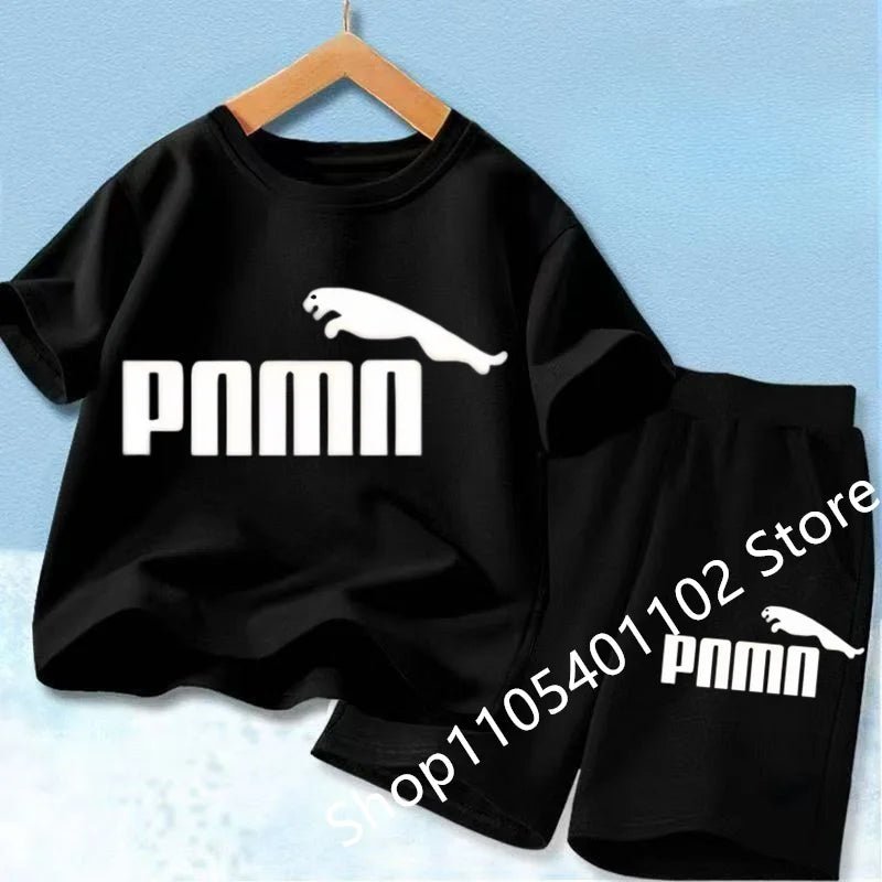 Children Clothes letters Print T-shirt 3-12Yrs Boys Girls Short-sleeved Top+Shorts Casual Fashion Sports Set Clothing - Astra Wear astrawear.ca