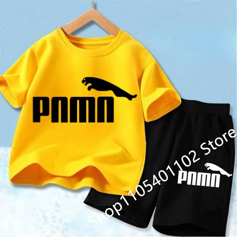 Children Clothes letters Print T-shirt 3-12Yrs Boys Girls Short-sleeved Top+Shorts Casual Fashion Sports Set Clothing - Astra Wear astrawear.ca