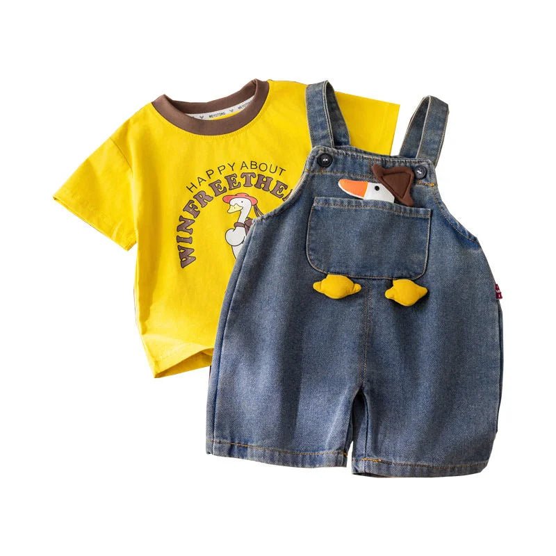 Children Clothing Baby Boys Girls Cartoon Duck T Shirt Denim Overalls 2Pcs/sets Kids Infant Casual Clothes Toddler Fashion Wear - Astra Wear astrawear.ca