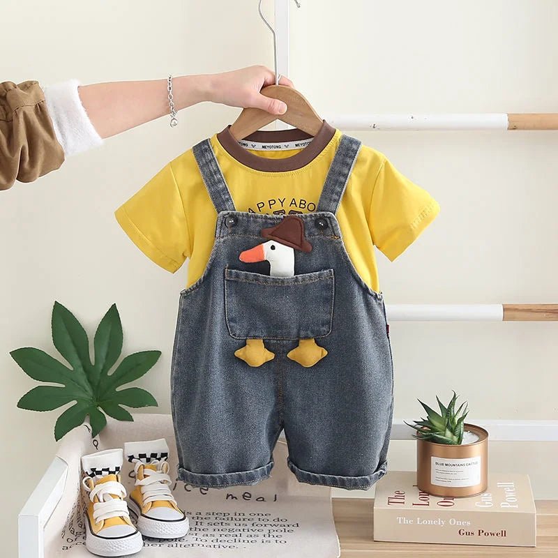 Children Clothing Baby Boys Girls Cartoon Duck T Shirt Denim Overalls 2Pcs/sets Kids Infant Casual Clothes Toddler Fashion Wear - Astra Wear astrawear.ca