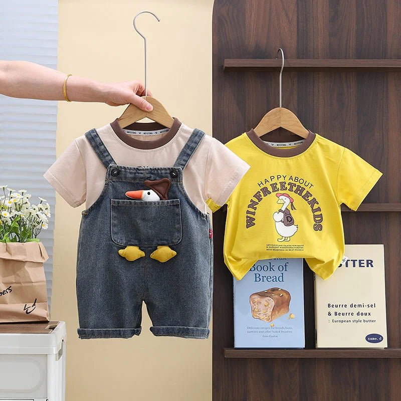 Children Clothing Baby Boys Girls Cartoon Duck T Shirt Denim Overalls 2Pcs/sets Kids Infant Casual Clothes Toddler Fashion Wear - Astra Wear astrawear.ca