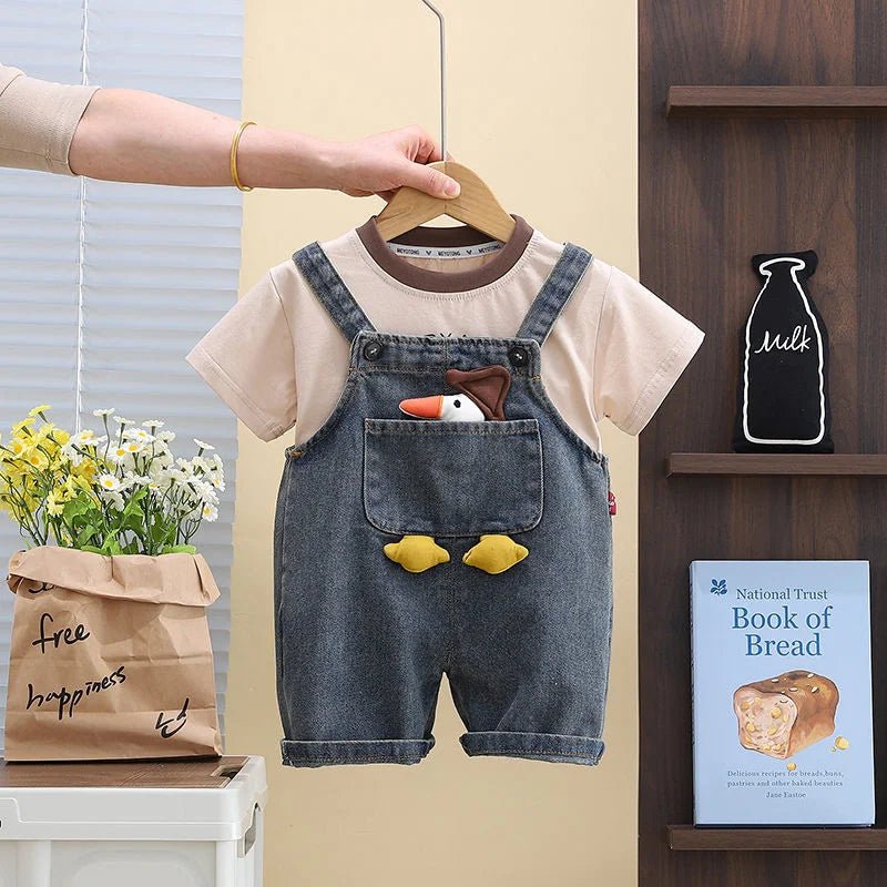 Children Clothing Baby Boys Girls Cartoon Duck T Shirt Denim Overalls 2Pcs/sets Kids Infant Casual Clothes Toddler Fashion Wear - Astra Wear astrawear.ca