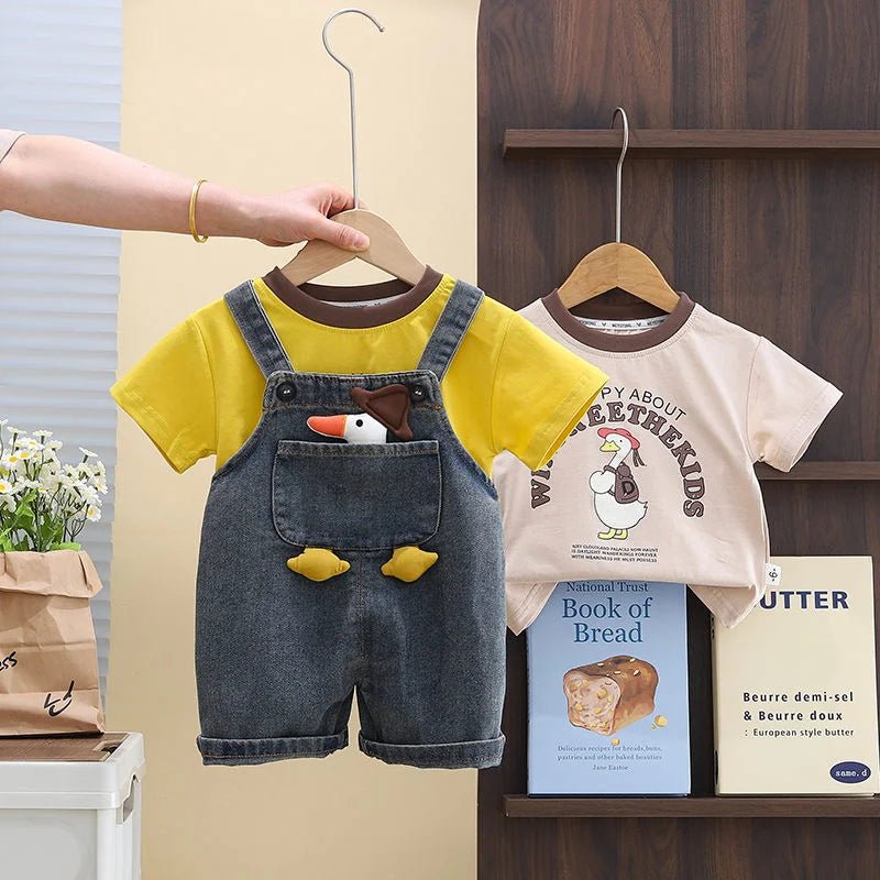 Children Clothing Baby Boys Girls Cartoon Duck T Shirt Denim Overalls 2Pcs/sets Kids Infant Casual Clothes Toddler Fashion Wear - Astra Wear astrawear.ca